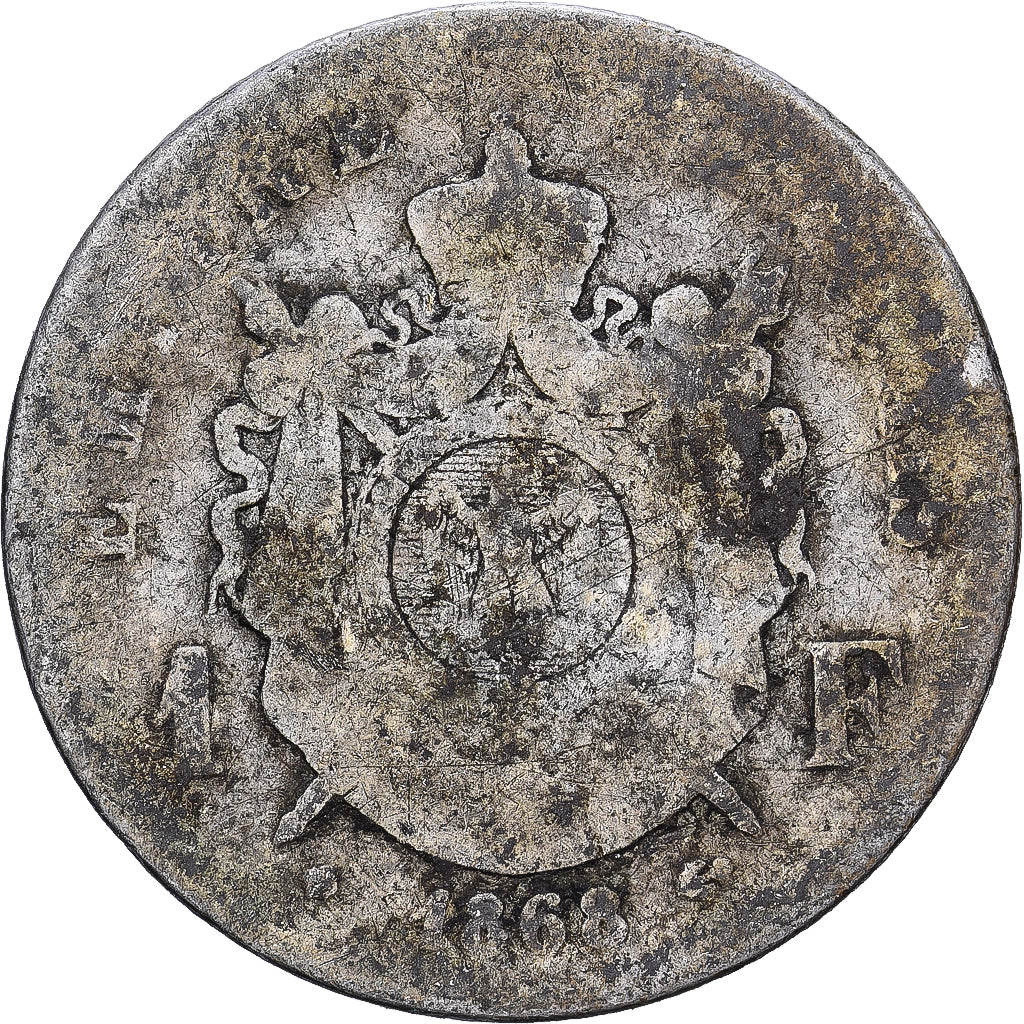 Francia, Napoleon III, Franc, Napoléon III, 1868, Strasbourg, Argento, B+