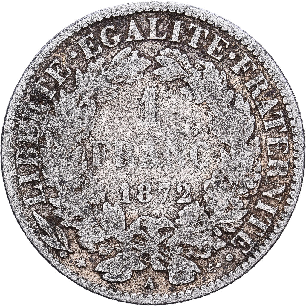 Francia, Franc, Cérès, 1872, Paris, Argento, MB, Gadoury:465a, KM:822.1