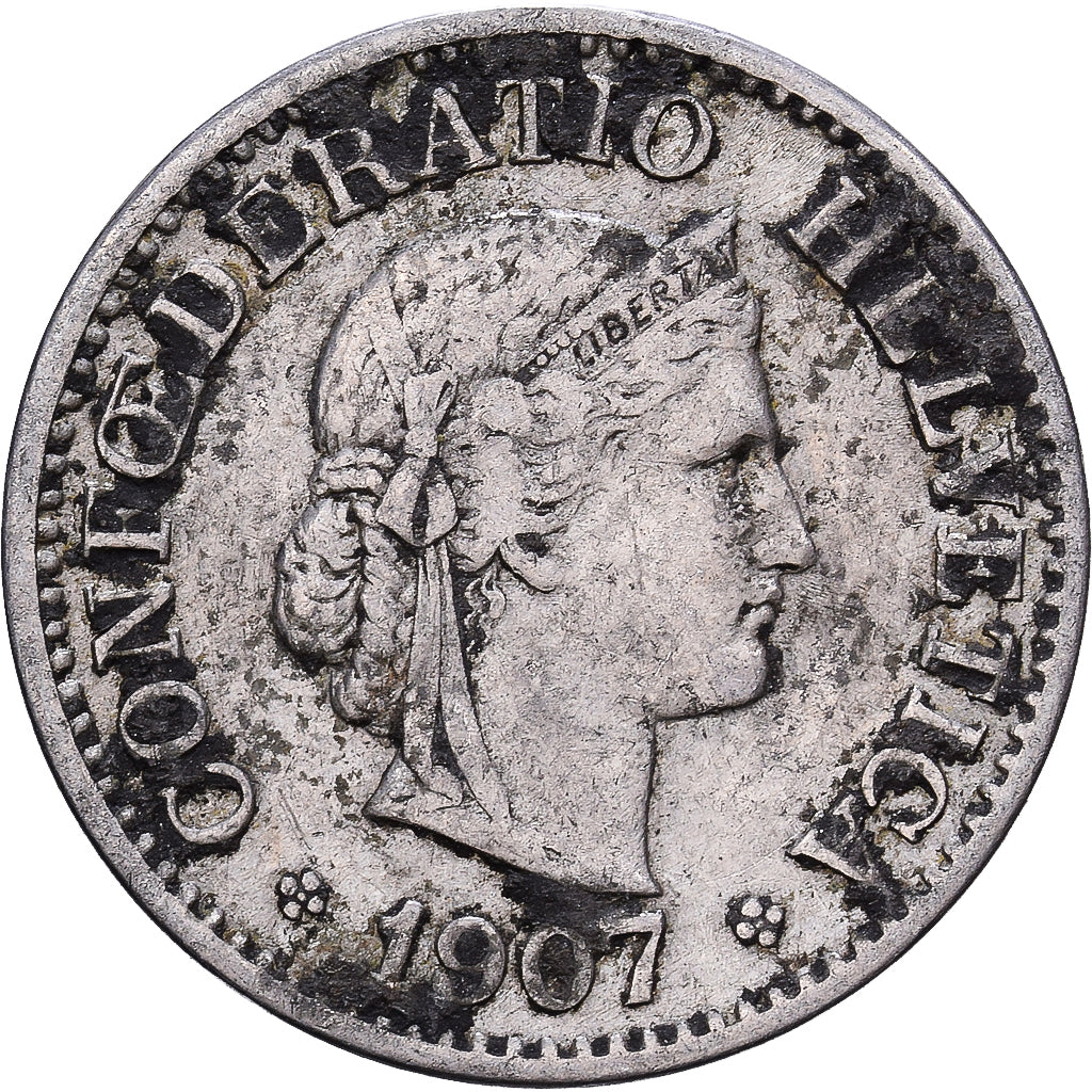 Switzerland, 10 Rappen, 1907, Bern, Copper-nickel, VF(30-35), KM:27