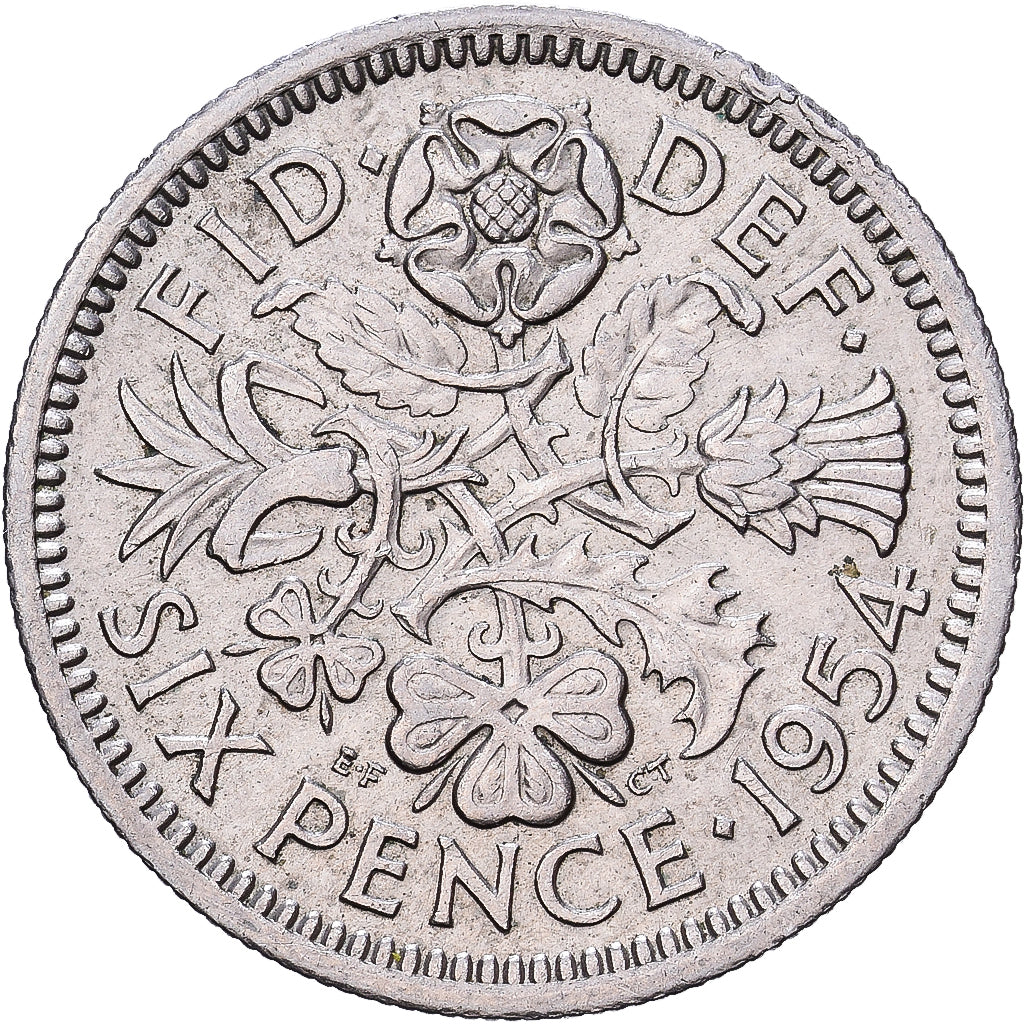 Great Britain, Elizabeth II, 6 Pence, 1954, Copper-nickel, AU(50-53), KM:903
