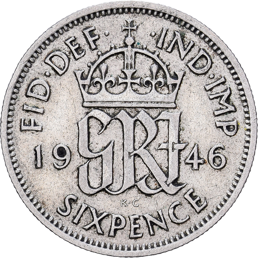 Groot Bretagne, George VI, 6 Pence, 1946, Zilver, ZF, KM:852