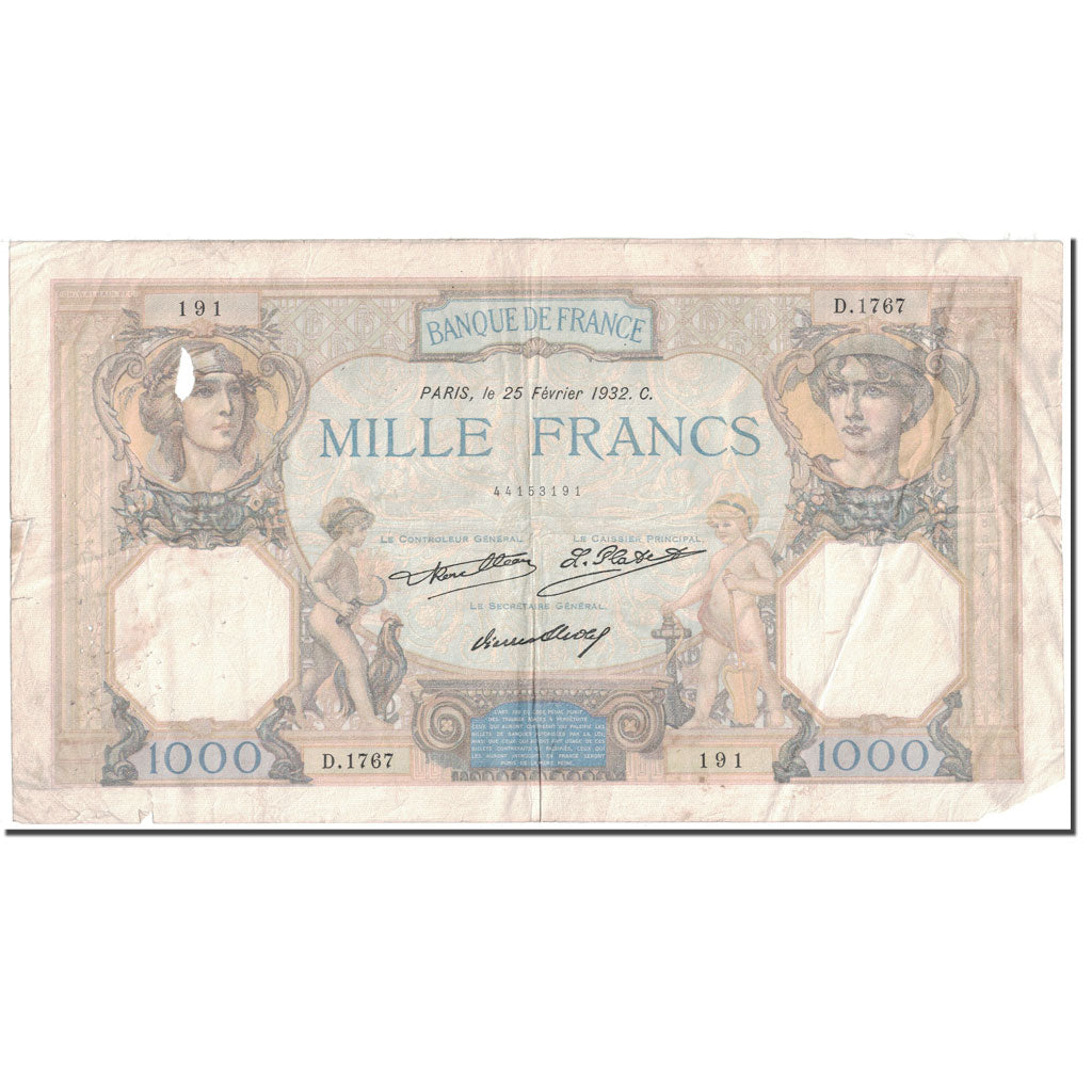 Francia, 1000 Francs, 1932, 1932-02-25, MB, Fayette:37.6, KM:79b