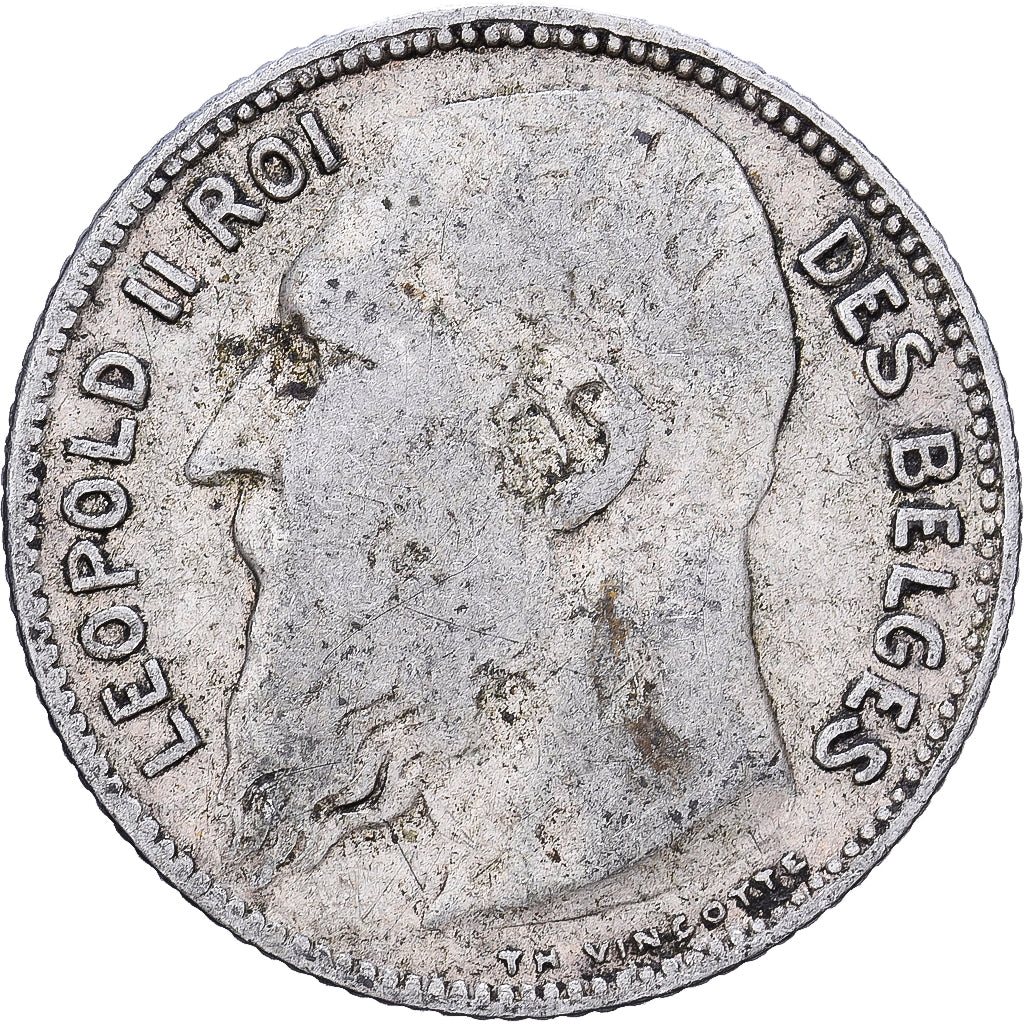 Bélgica, Leopold II, Franc, 1909, Brussels, Plata, BC+, KM:57.2