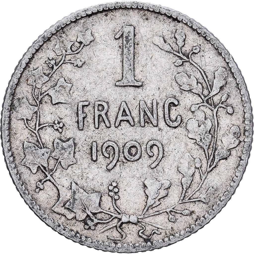 Bélgica, Leopold II, Franc, 1909, Brussels, Plata, BC+, KM:57.2