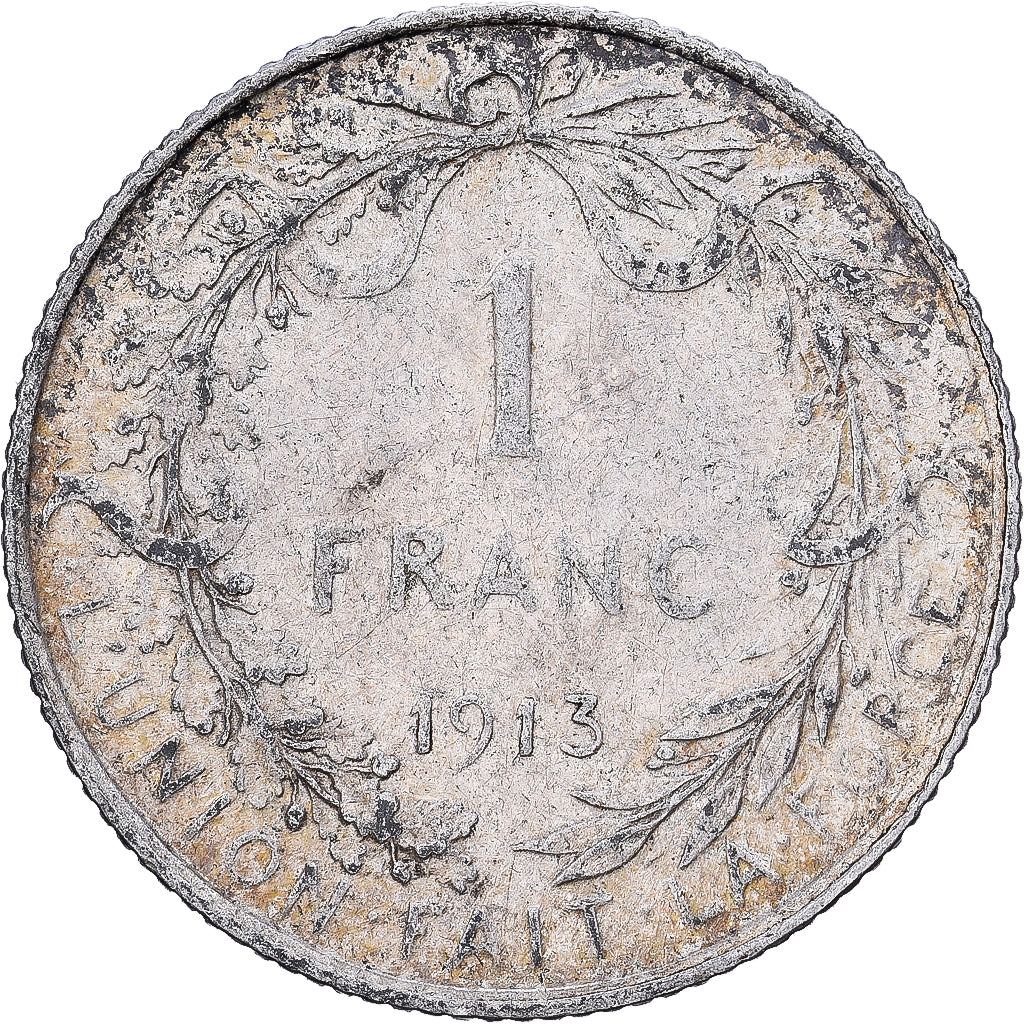 Bélgica, Franc, 1913, Plata, BC+, KM:73.1