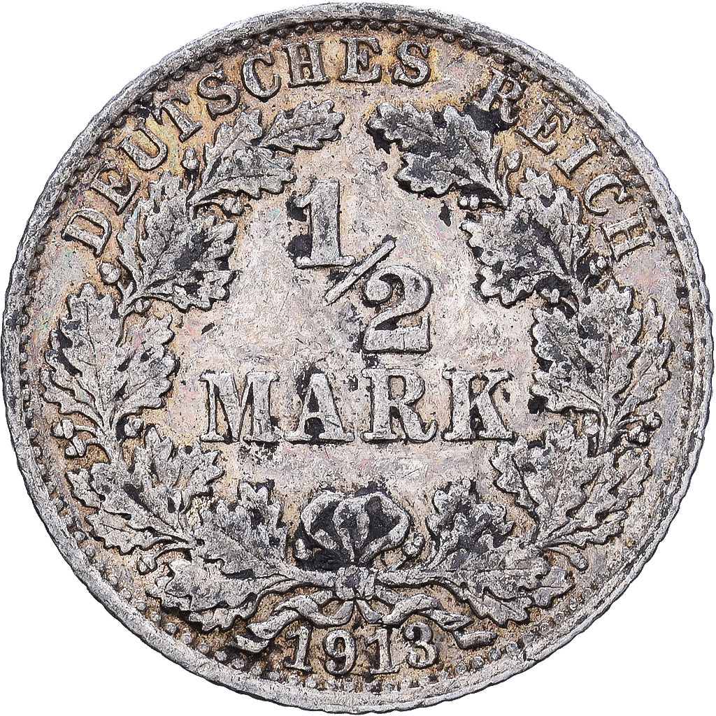 German Empire, 1/2 Mark, 1913, Berlin, Silver, AU(50-53), KM:17
