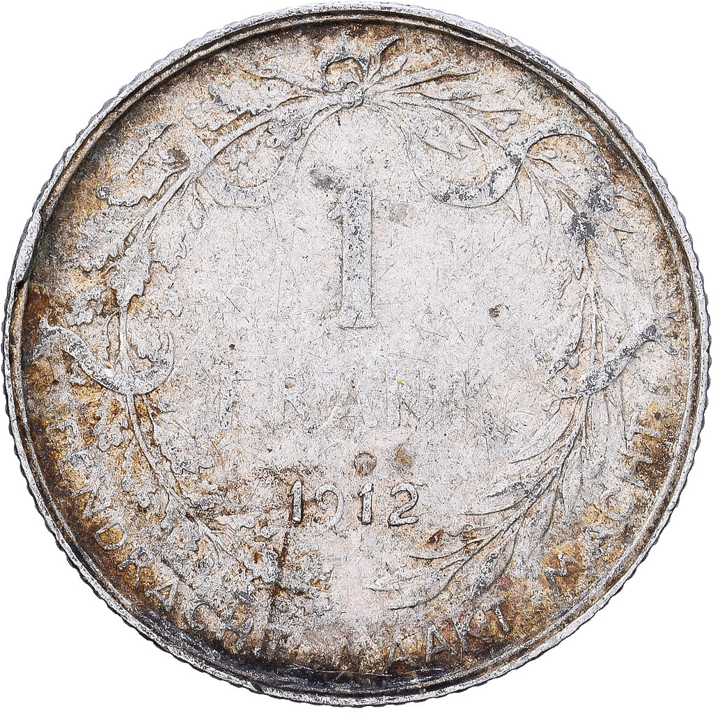 Bélgica, Franc, 1912, Plata, BC+, KM:73.1