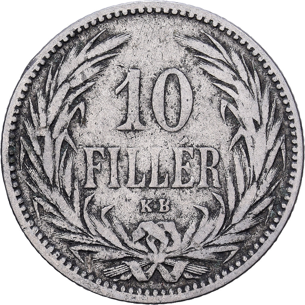 Węgry, Franz Joseph I, 10 Filler, 1893, Kormoczbanya, Nikiel, VF(20-25), KM:482