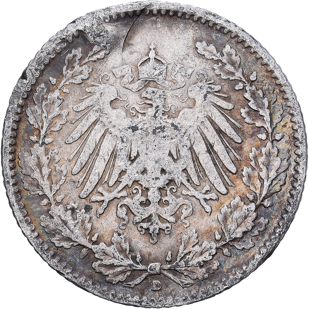 German Empire, 1/2 Mark, 1905, Munich, Silver, VF(20-25), KM:17
