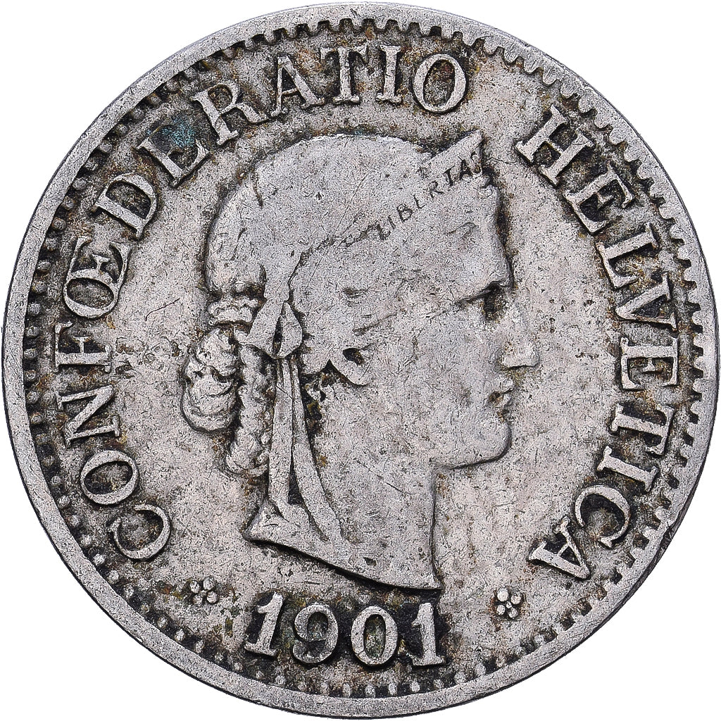 Switzerland, 10 Rappen, 1901, Bern, Copper-nickel, VF(20-25), KM:27