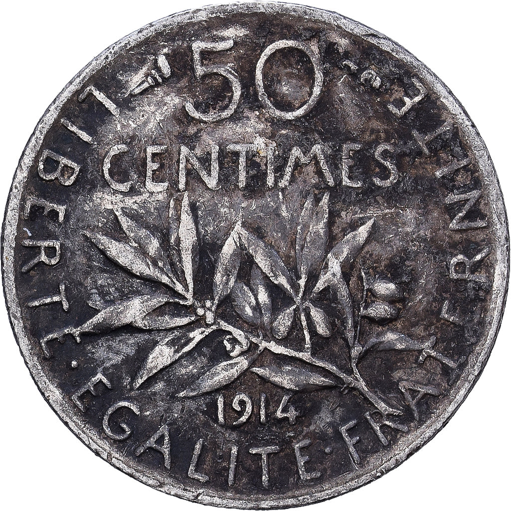 Francia, 50 Centimes, Semeuse, 1914, Paris, Argento, MB+, Gadoury:420, Le