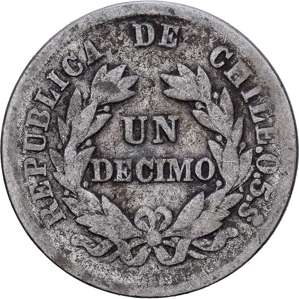 Chile, 1 Décimo, 1879, Santiago, Silver, VF(20-25), KM:136.2
