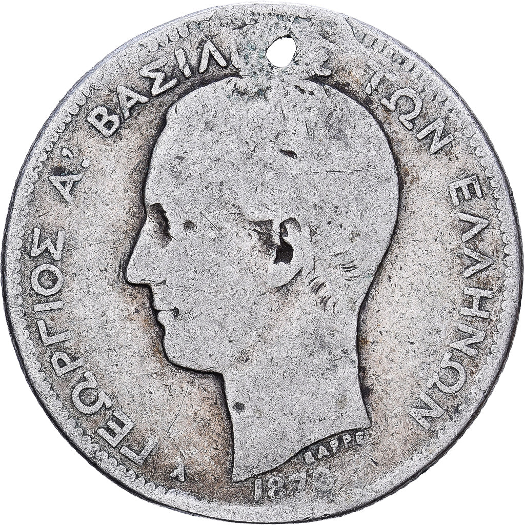 Greece, 2 Drachmai, 1873, George I, Silver, F(12-15)