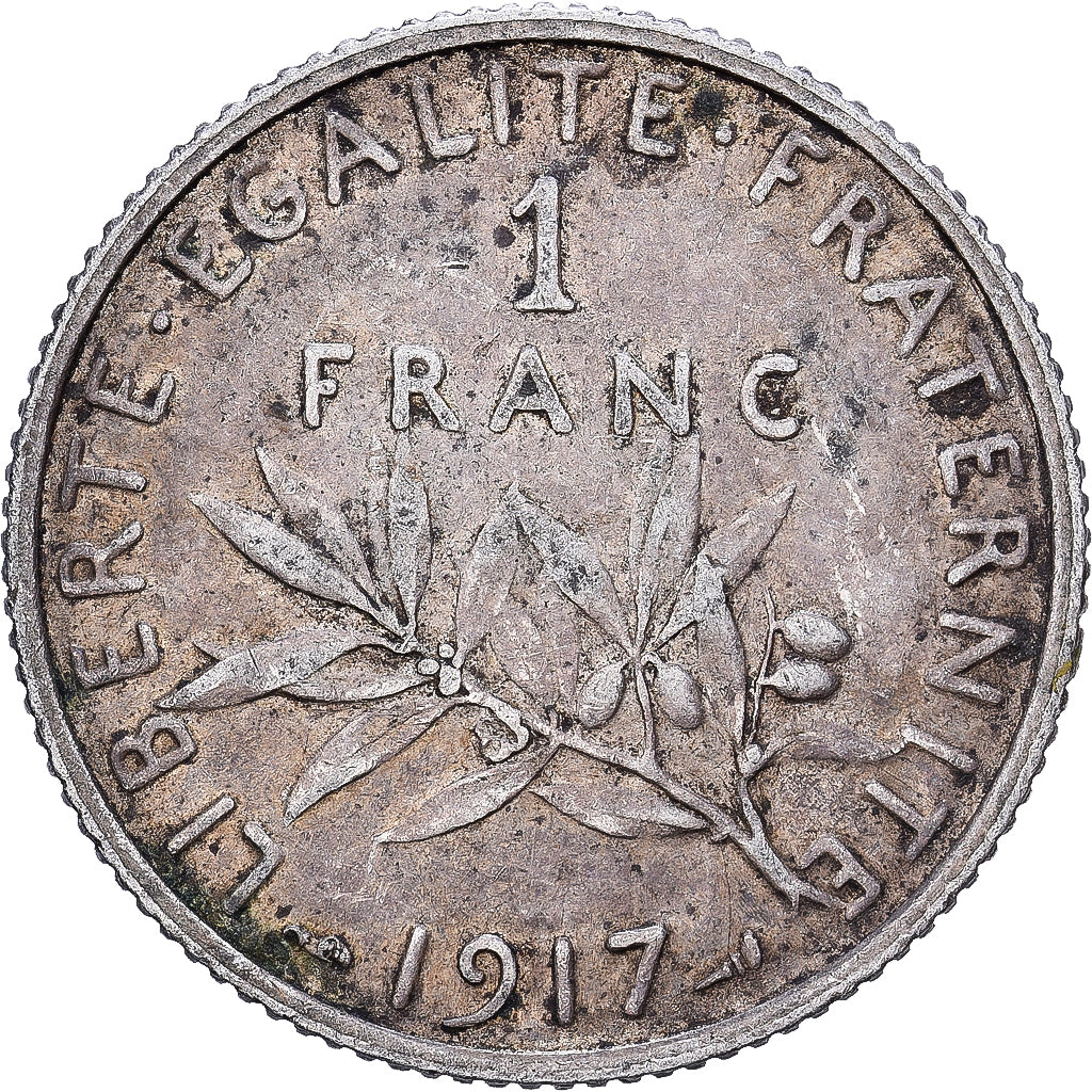 France, Franc, Semeuse, 1917, Paris, Silver, EF(40-45), Gadoury:467, KM:844.1