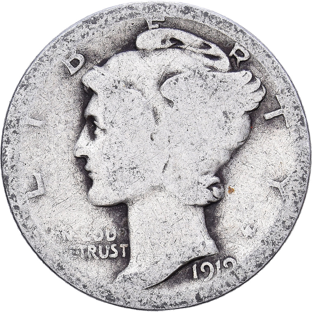 United States, Dime, Mercury Dime, 1919, U.S. Mint, Silver, VF(20-25), KM:140