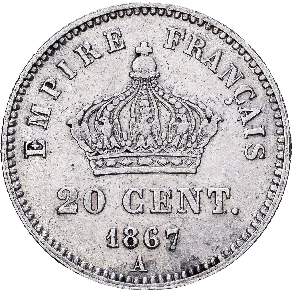 Francia, Napoleon III, 20 Centimes, Napoléon III, 1867, Paris, Argento, BB+