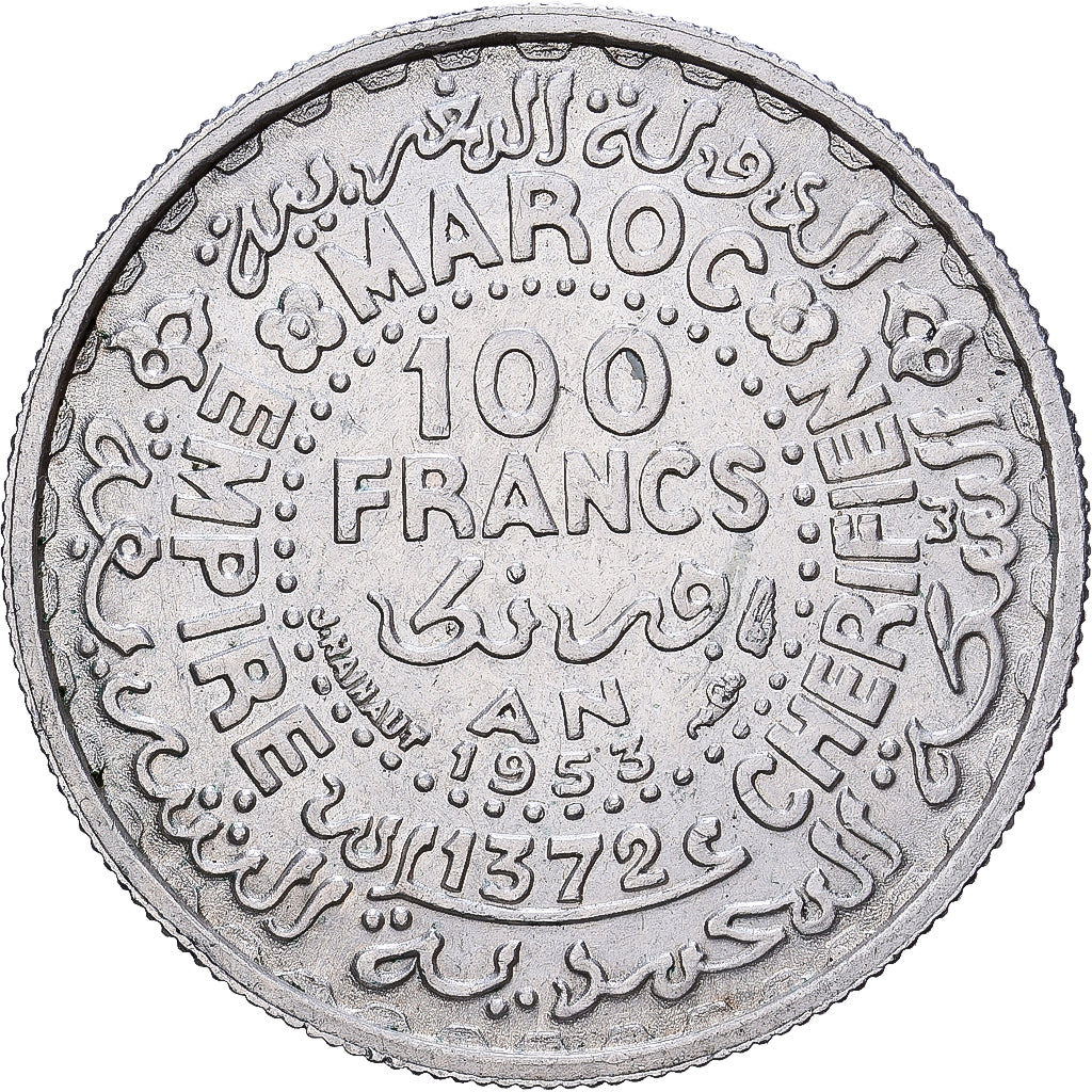 Marruecos, Mohammed V, 100 Francs, 1953, Paris, Plata, EBC, KM:52