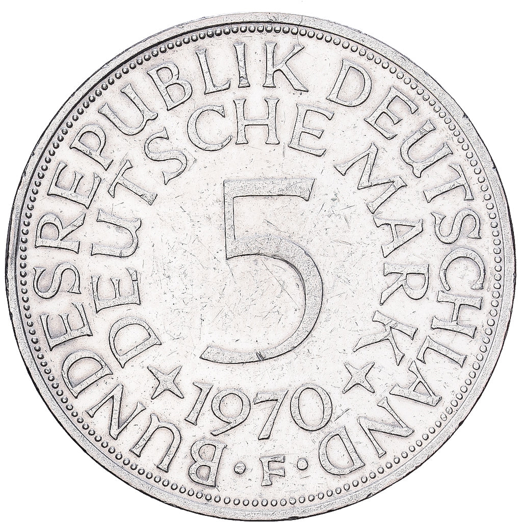 Federal Republic of Germany, 5 Mark, 1970, Stuttgart, Silver, EF(40-45)