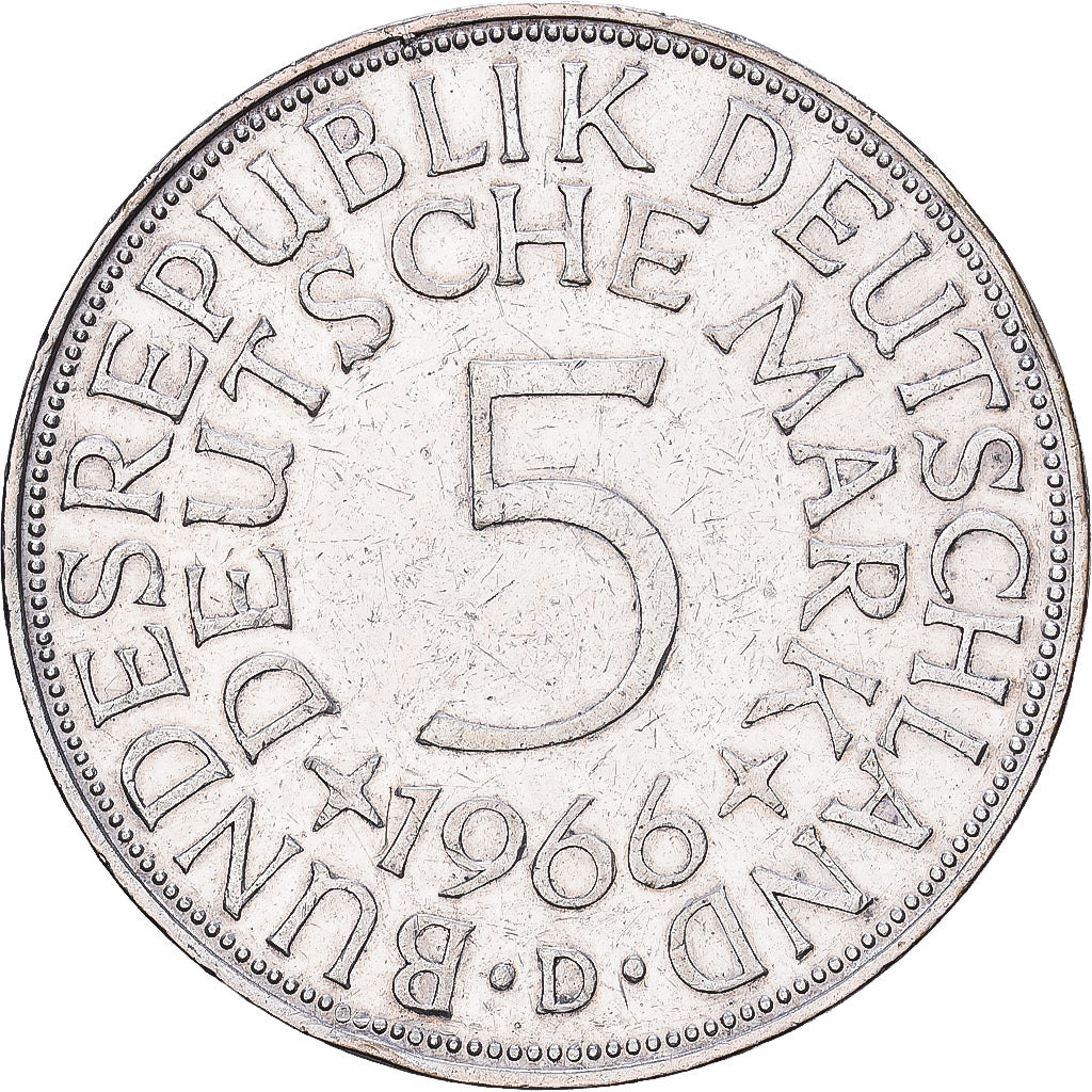 Federal Republic of Germany, 5 Mark, 1966, Munich, Silver, EF(40-45), KM:112.1