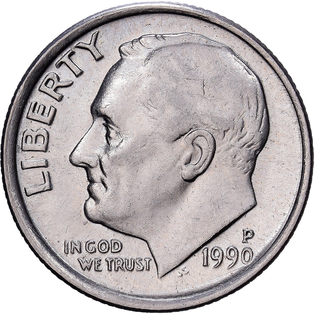 Stati Uniti, Dime, Roosevelt Dime, 1990, Philadelphia, Rame ricoperto in