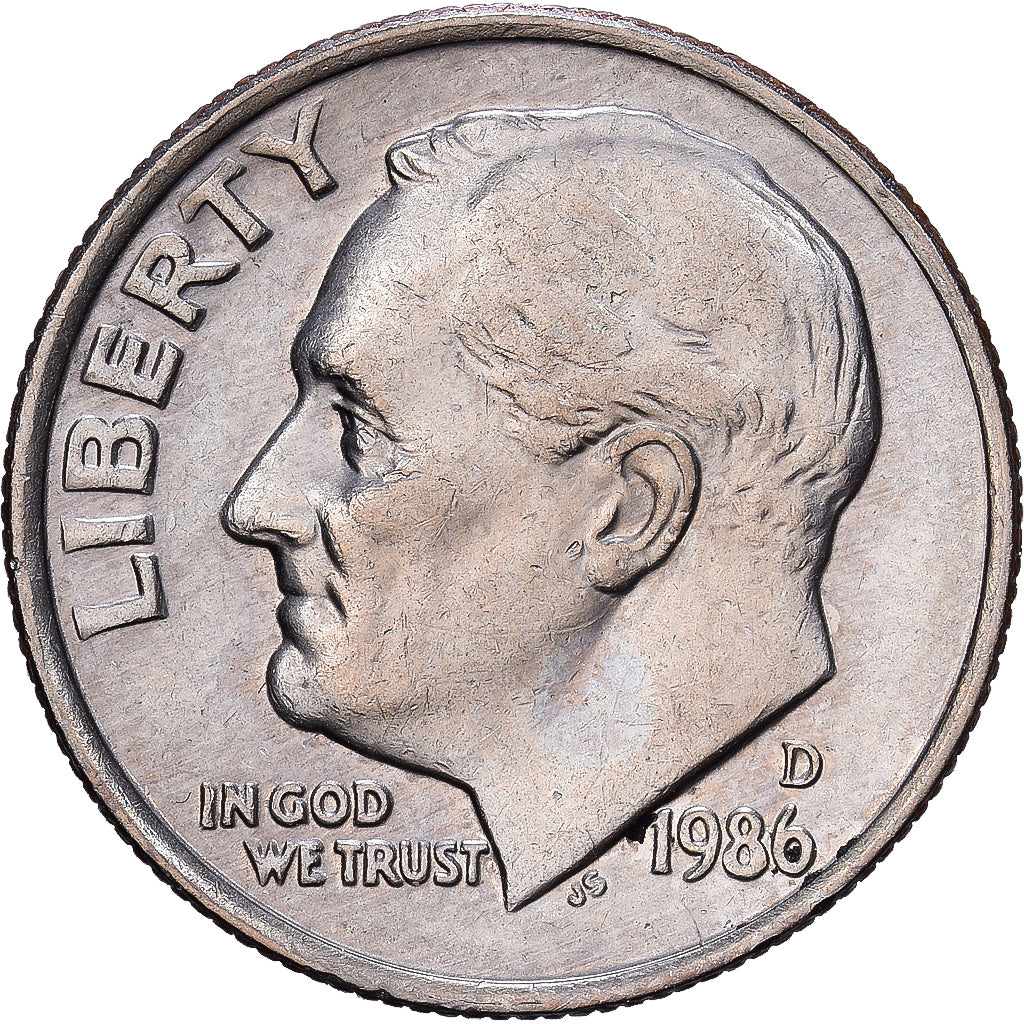 United States, Dime, Roosevelt Dime, 1986, Denver, Copper-Nickel Clad Copper