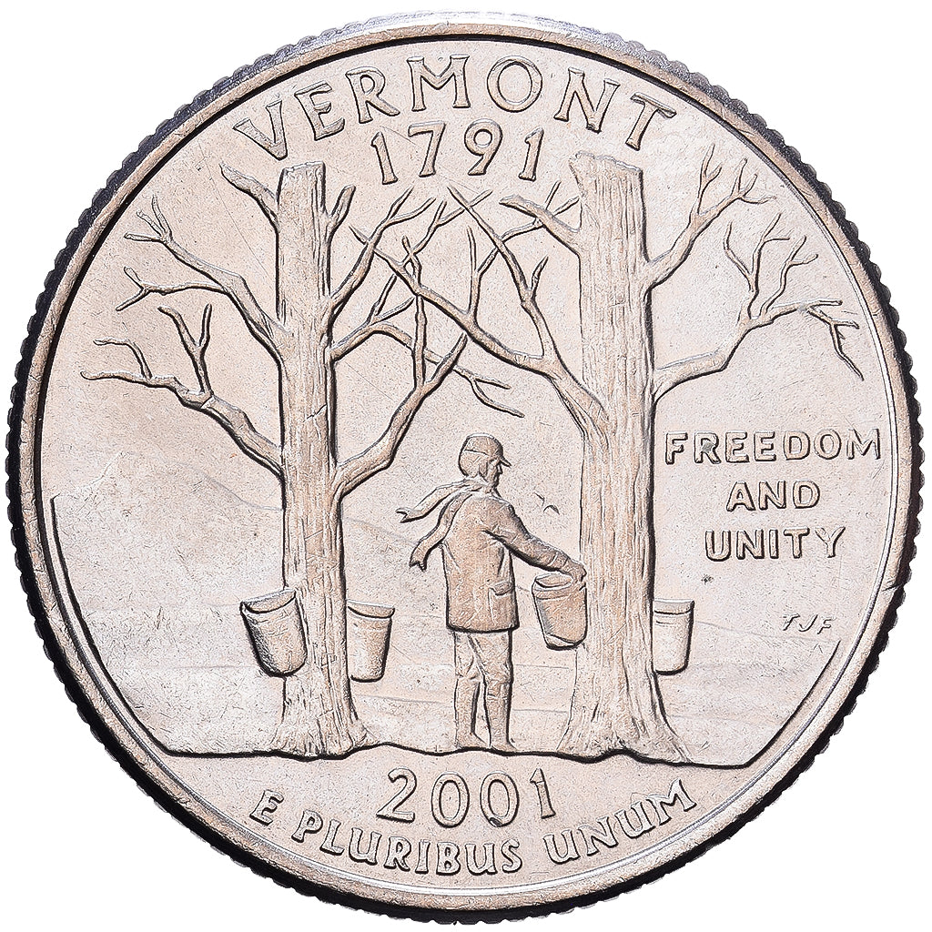 United States, Quarter, Quarter Dollar, 2001, Denver, VERMONT, Copper-Nickel