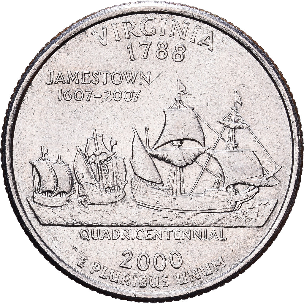 United States, Quarter, Virginia, 2000, Philadelphia, Copper-Nickel Clad Copper