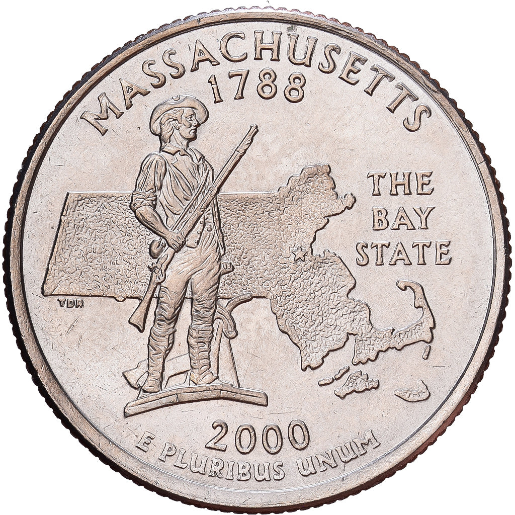 Stati Uniti, Quarter, Massachusetts, 2000, Denver, Rame ricoperto in