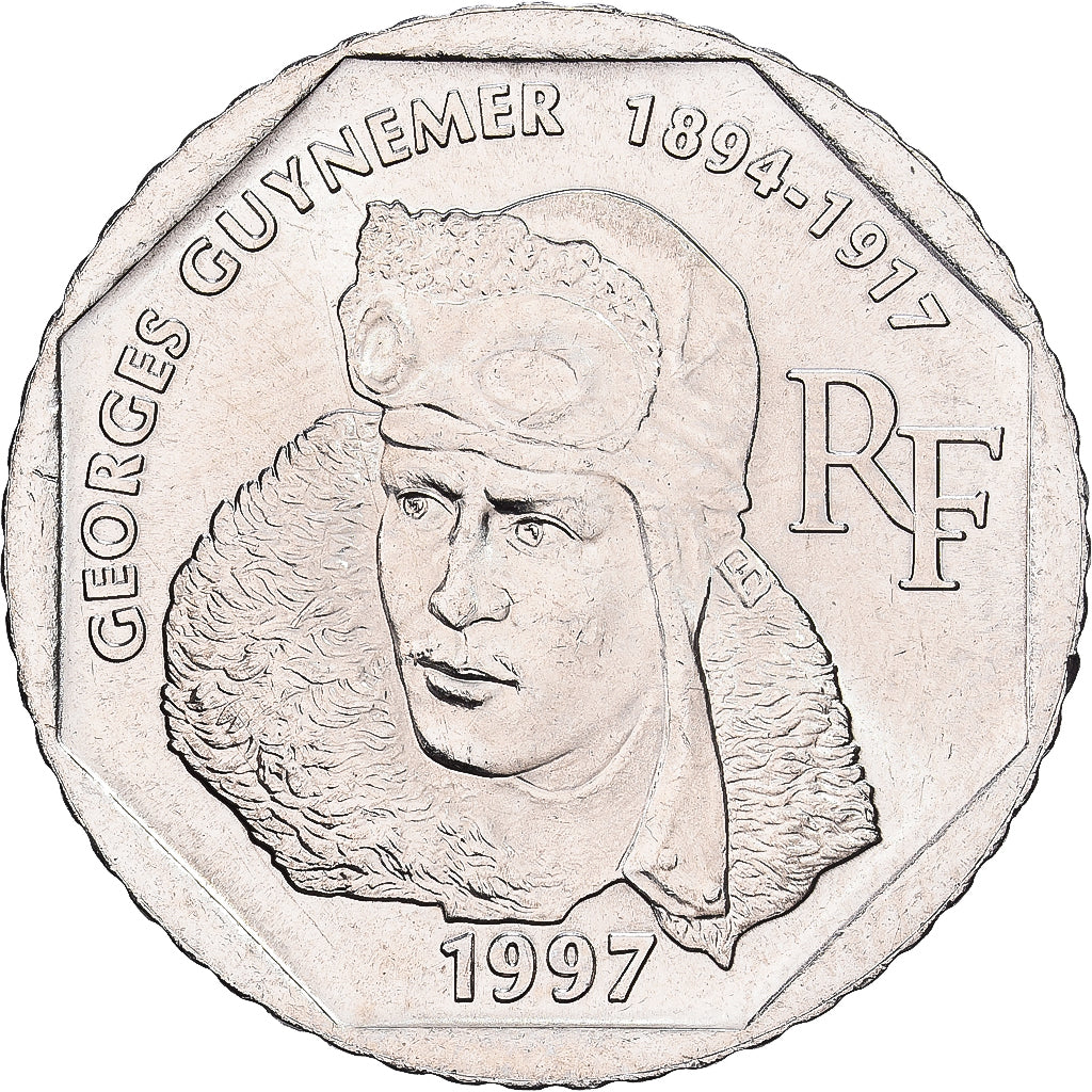 France, 2 Francs, Guynemer, 1997, Paris, Nickel, MS(64), KM:1187