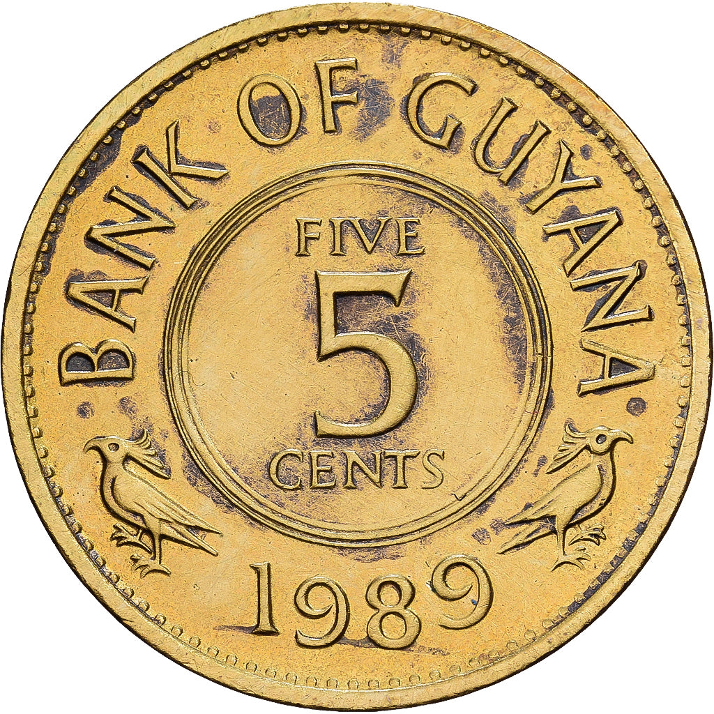 Guyana, 5 Cents, 1989, Nickel-brass, MS(63), KM:32