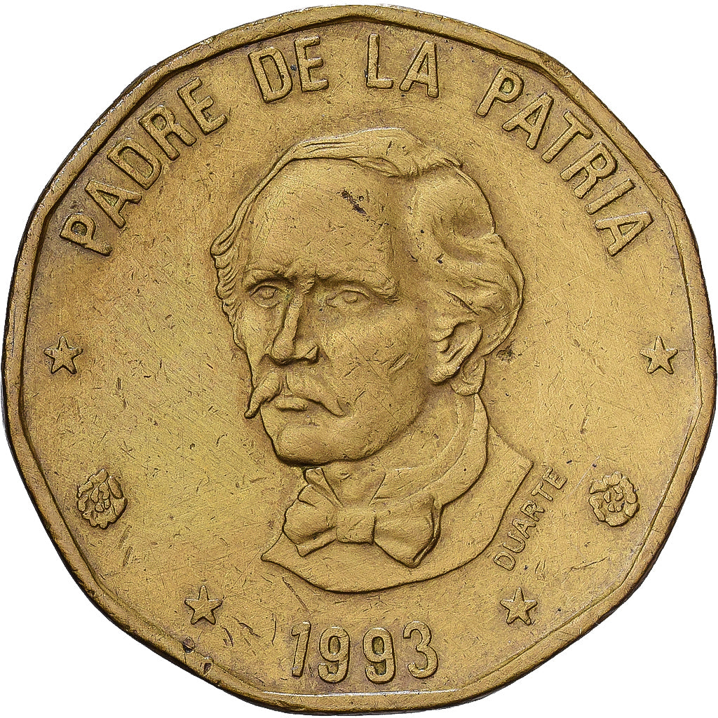 République dominicaine, Peso, 1993, Laiton, TTB, KM:80.2