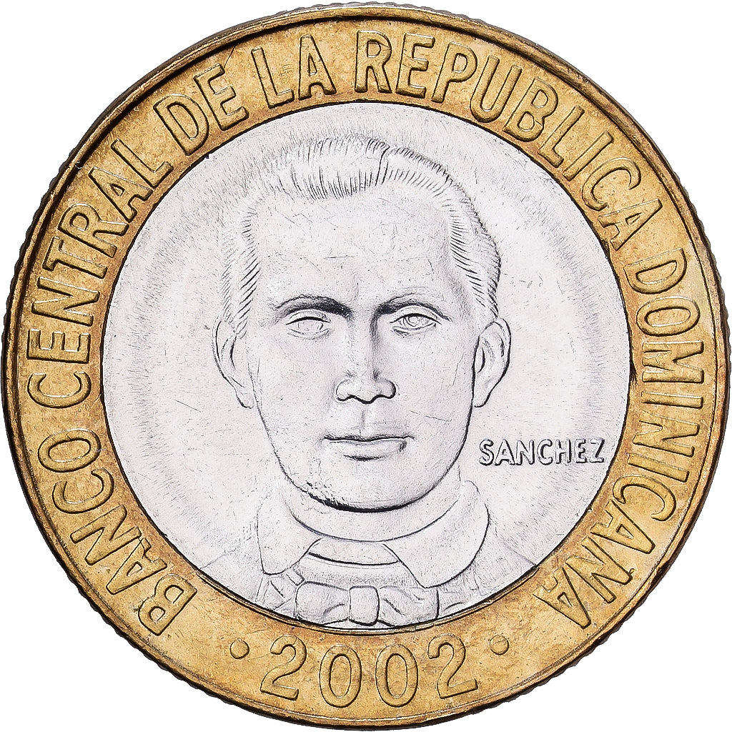 Repubblica domenicana, 5 Pesos, 2002, Bi-metallico, SPL, KM:89