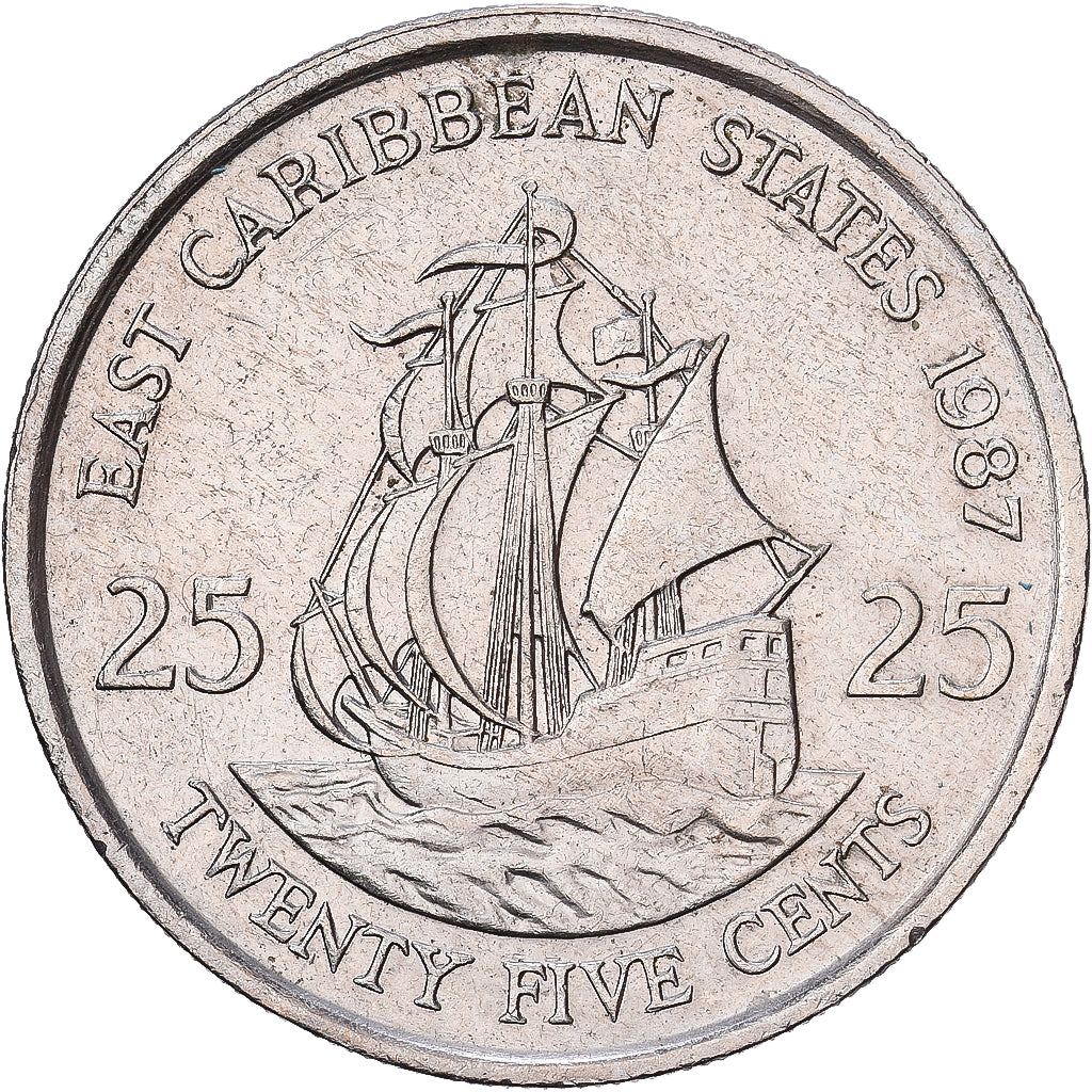 États des Caraïbes orientales, Élisabeth II, 25 Cents, 1987, Cupro-nickel