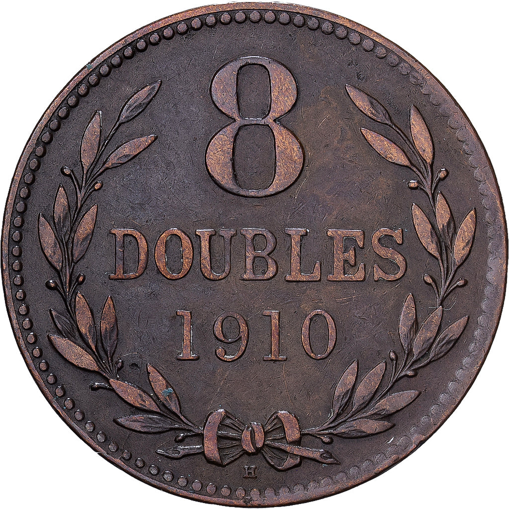 Guernsey, 8 Doubles, 1910, Heaton, Bronce, MBC, KM:7