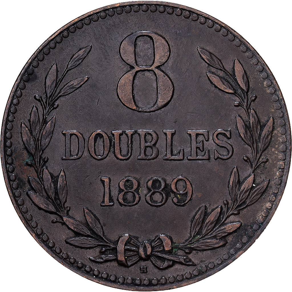 Guernsey, 8 Doubles, 1889, Heaton, Bronce, MBC, KM:7