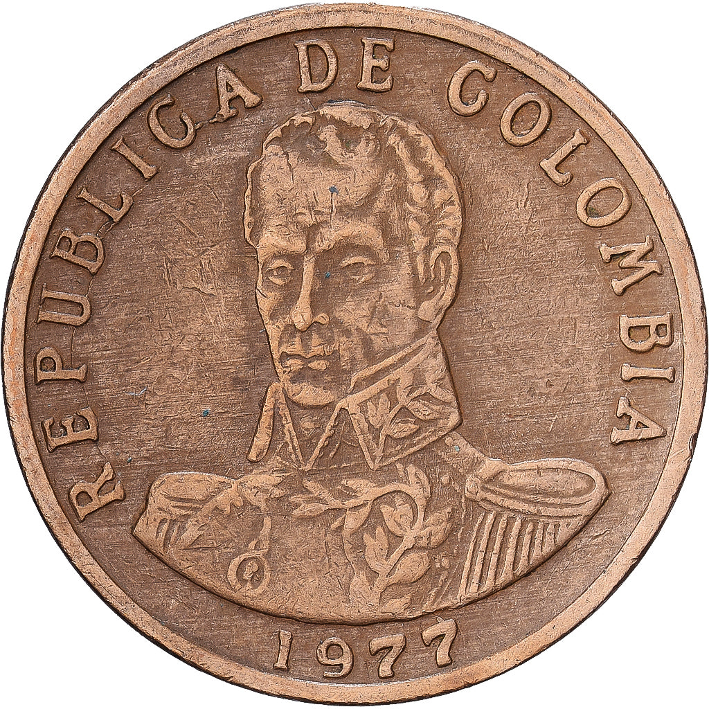 Kolumbien, 2 Pesos, 1977, Bronze, S+, KM:263