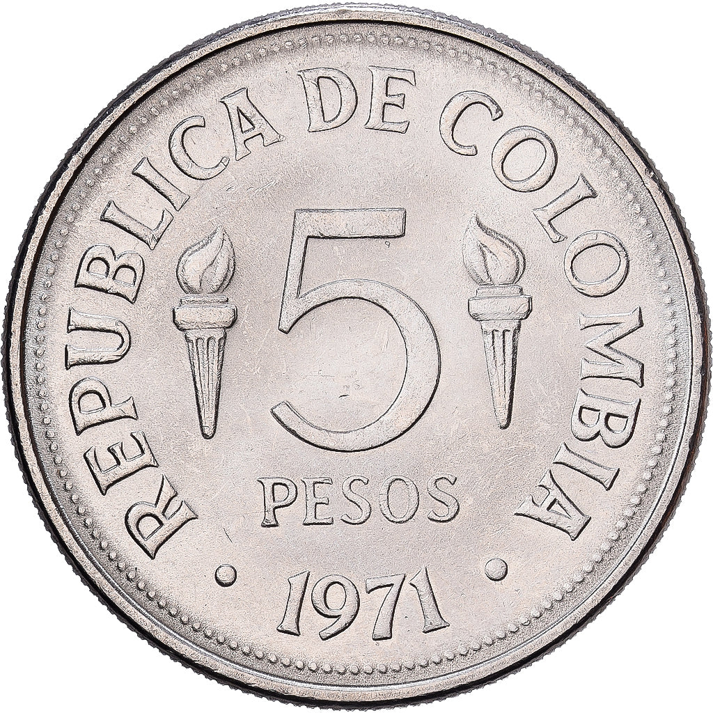 Colombie, 5 Pesos, 1971, Nickel Clad Steel, TTB+, KM:247