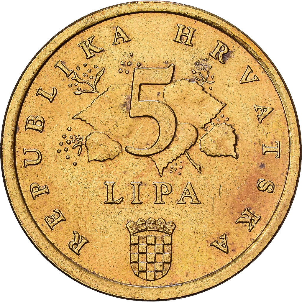 Croatia, 5 Lipa, 1997, Brass plated steel, AU(55-58), KM:5