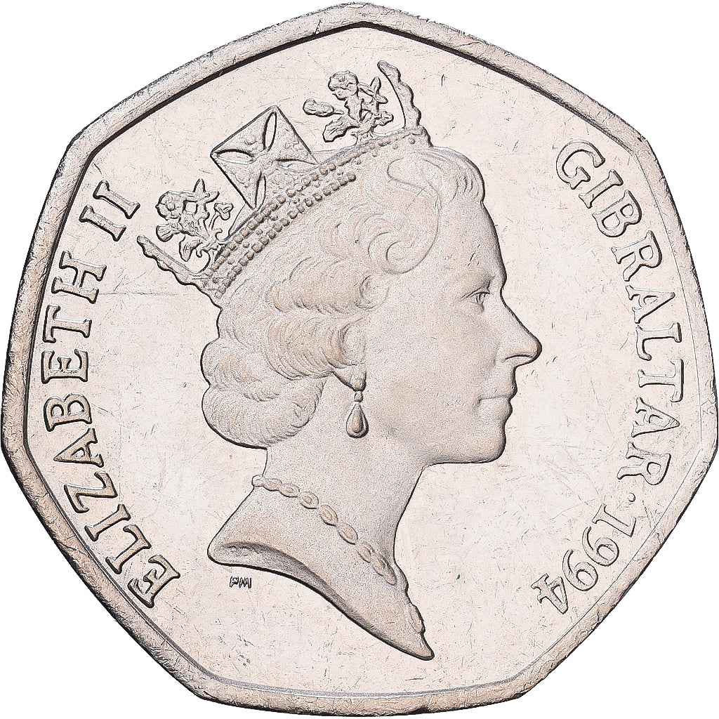 Gibraltar, Elizabeth II, 50 Pence, 1994, Copper-nickel, AU(55-58), KM:294