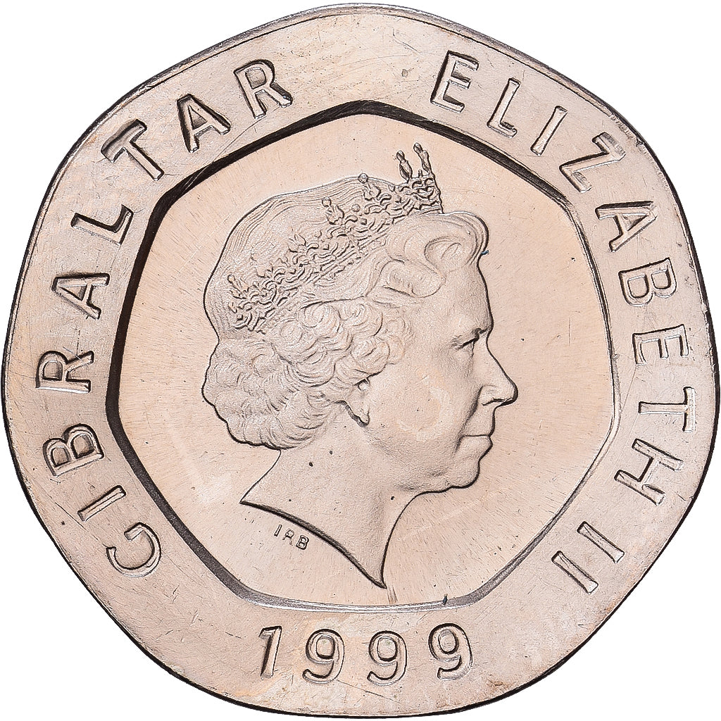 Gibraltar, Elizabeth II, 20 Pence, 1999, Copper-nickel, AU(55-58), KM:777