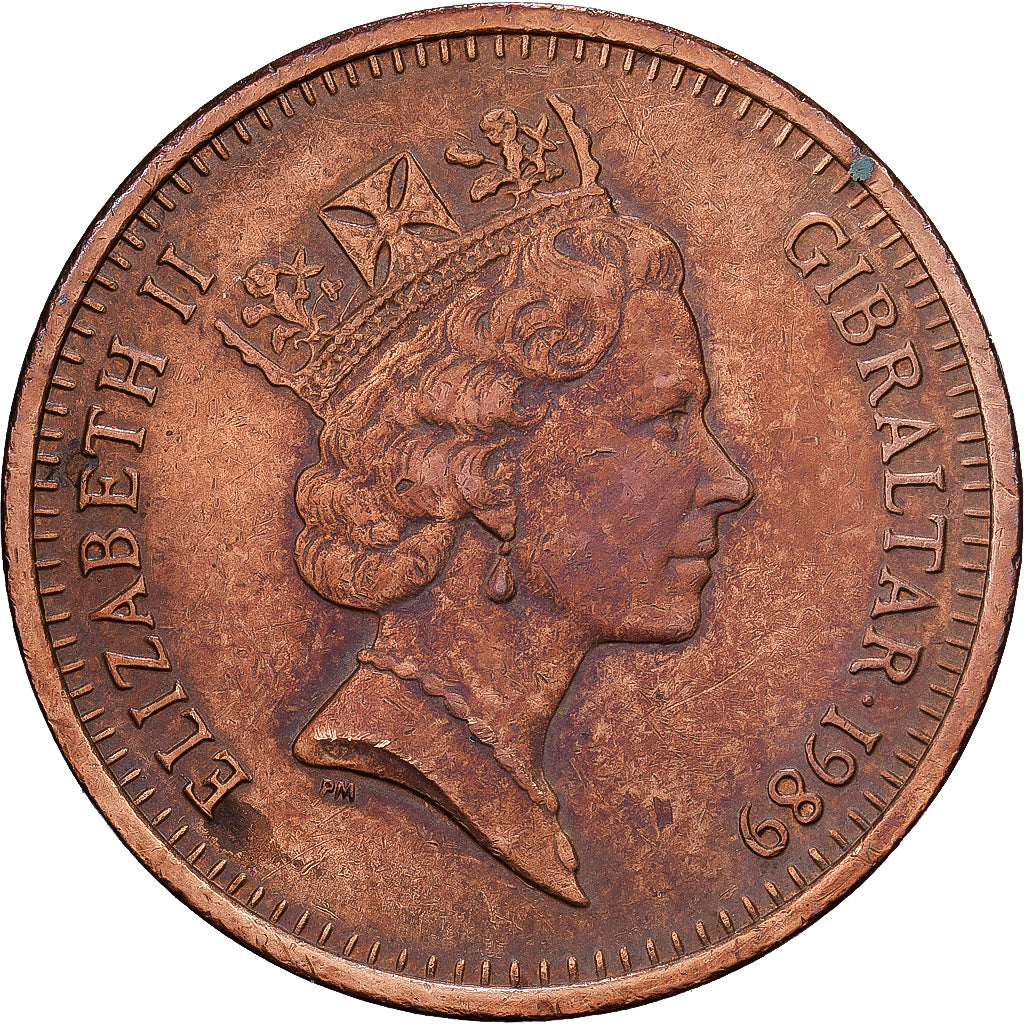 Gibraltar, Elizabeth II, 2 Pence, 1989, Bronze, SS+, KM:21