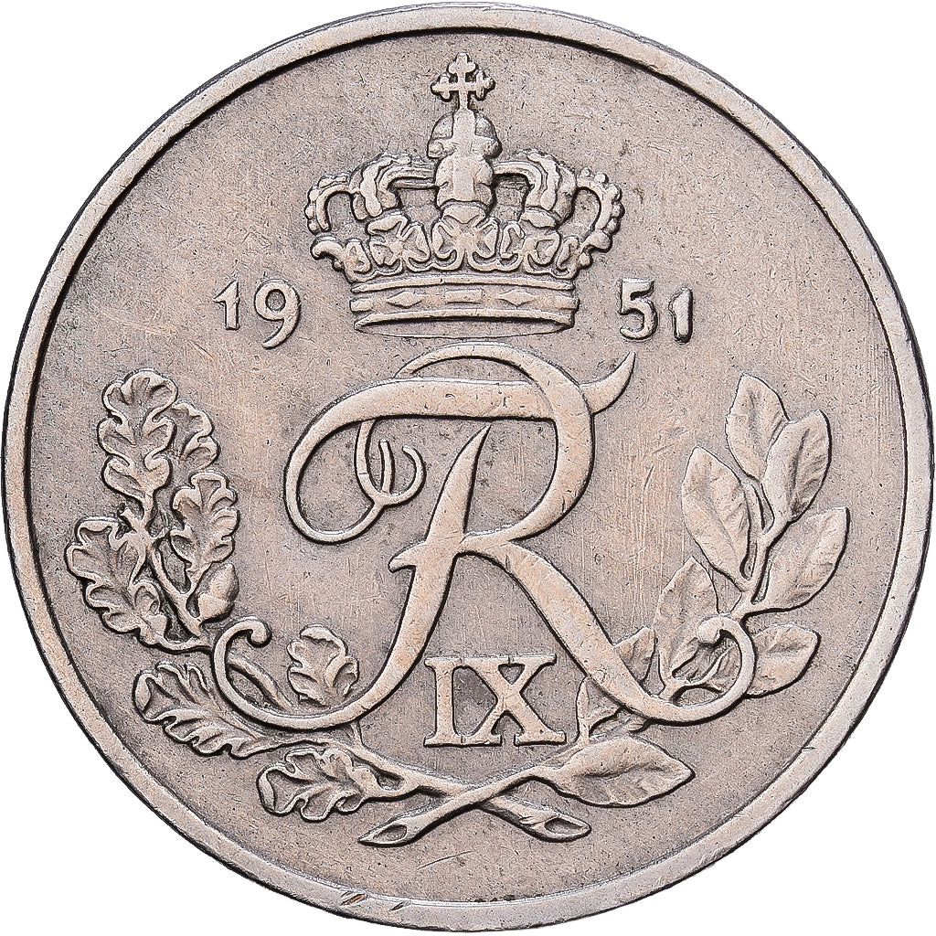 Danimarca, Frederik IX, 25 Öre, 1951, Copenhagen, Rame-nichel, BB, KM:842.1