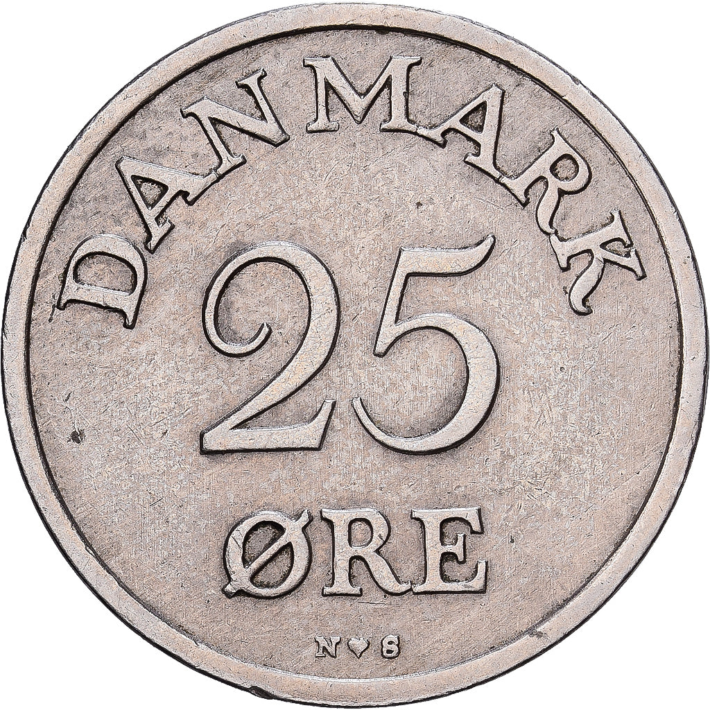 Danimarca, Frederik IX, 25 Öre, 1951, Copenhagen, Rame-nichel, BB, KM:842.1