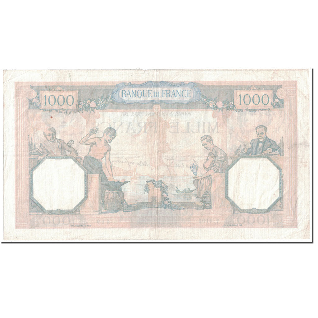 France, 1000 Francs, 1938, 1938-10-13, EF(40-45), Fayette:38.29, KM:90c