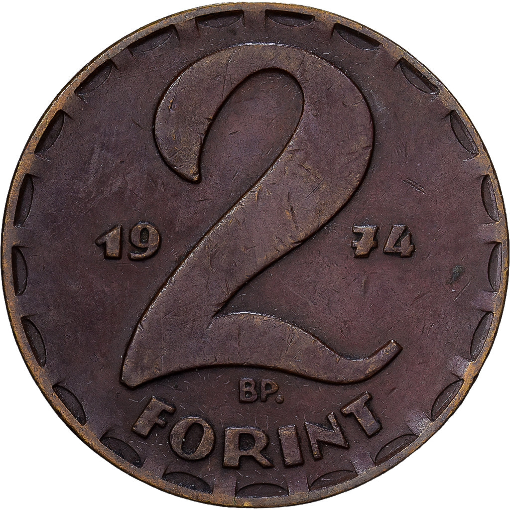 Hungría, 2 Forint, 1974, Latón, MBC, KM:591