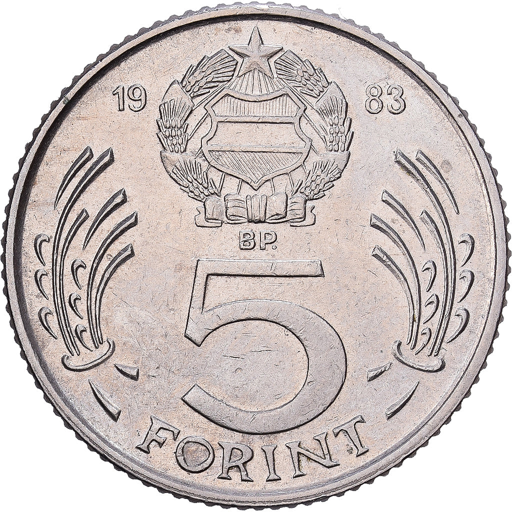 Hungría, 5 Forint, 1983, Cobre - níquel, MBC, KM:635