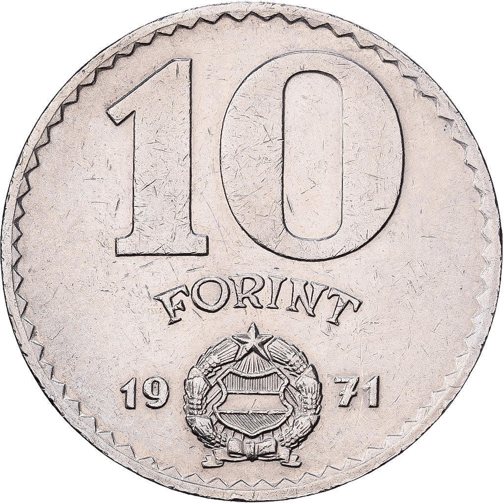 Hungría, 10 Forint, 1971, Níquel, MBC, KM:595