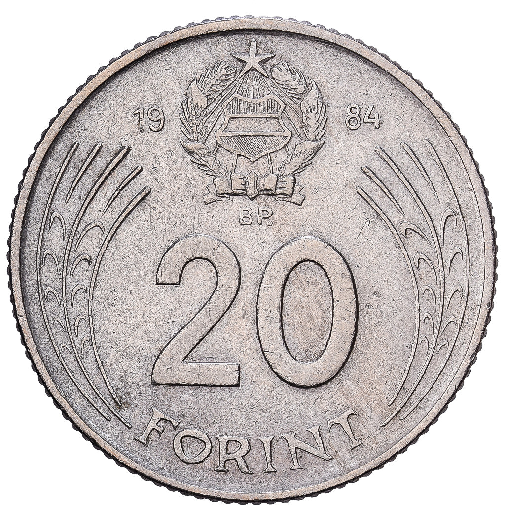 Hungría, 20 Forint, 1984, Cobre - níquel, MBC, KM:630