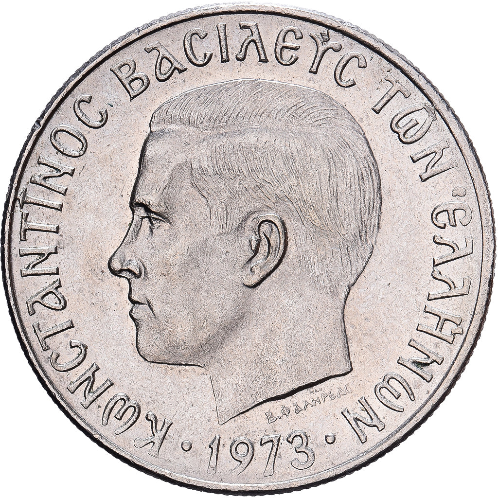 Grecja, Constantine II, 2 Drachmai, 1973, Miedź-Nikiel, MS(60-62), KM:99