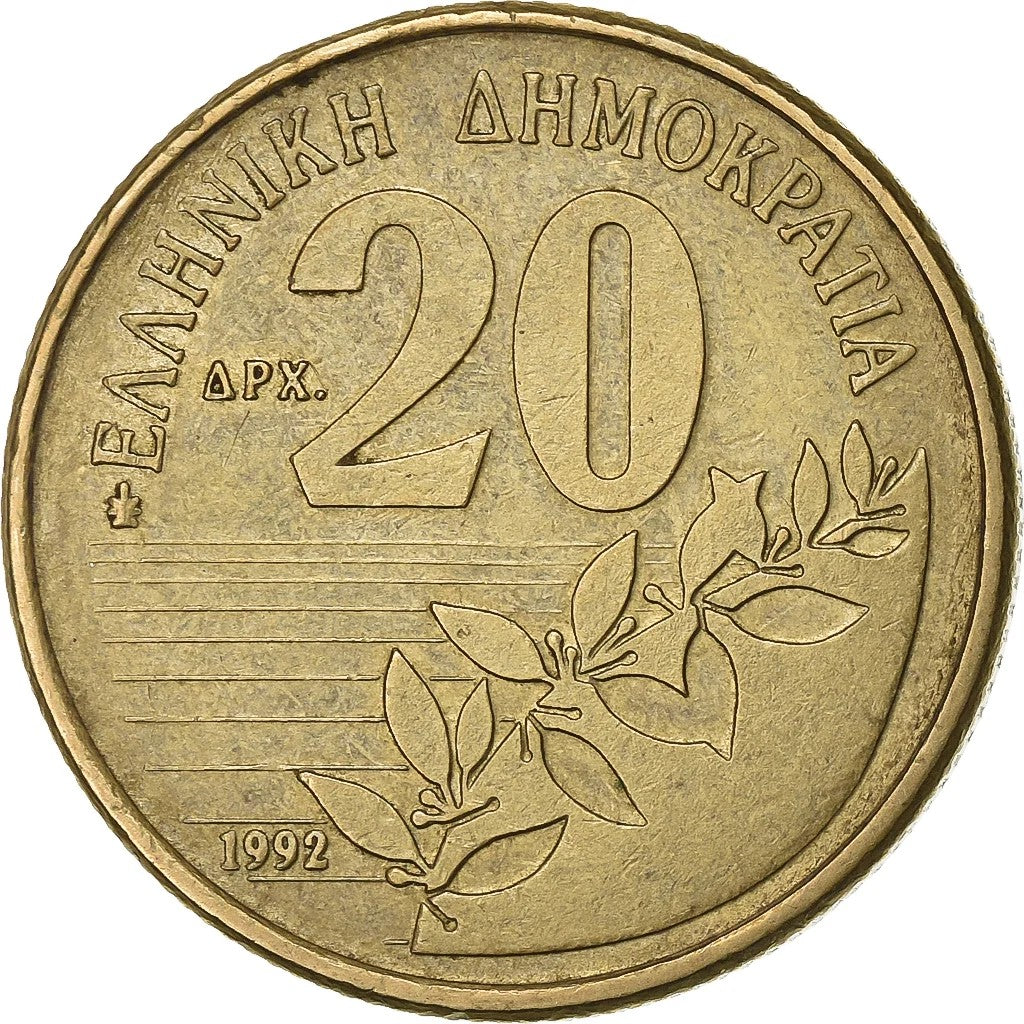 Griekenland, 20 Drachmes, 1992, Aluminum-Bronze, ZF, KM:154